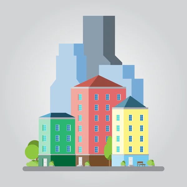 Illustration de paysage urbain design plat moderne — Image vectorielle